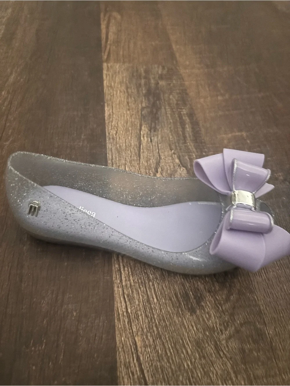 Mini Melissa Lavender Bow Jelly Flats with Glitter Trim
